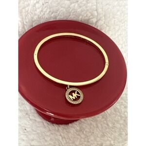 MICHAEL KORS Gold Logo Pave MK Charm Oval Bangle Bracelet